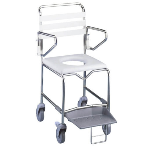 Shower Commode Attendant Propelled (Stainless Steel Slide Out Footplate)