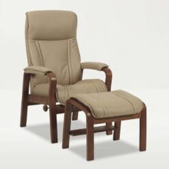 Jade Recline Lounge Chair - Large - with Footstool - Leather - Grey