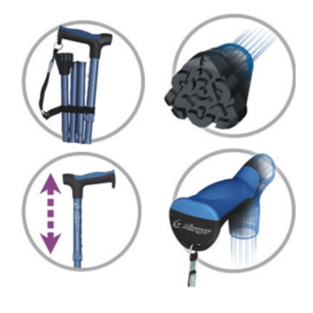 Airgo Comfort-Plus – Folding Walking Stick Blue – Accessories | Coastcare Medical