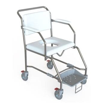 Shower Commode Attendant Propelled (Stainless Steel Slide Out Footplate) – Commodes | Coastcare Medical